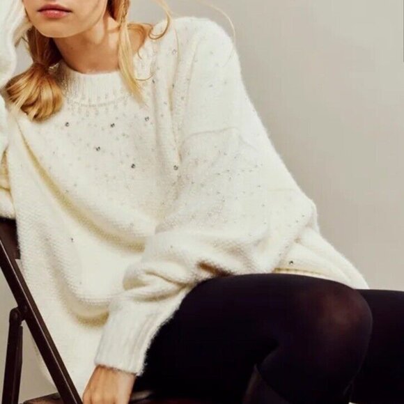 Free People Ivory Chart The Stars Sweater size Large NWT - Picture 1 of 13